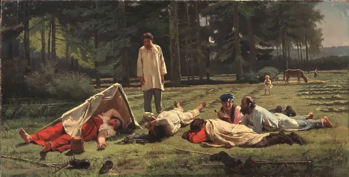 Framed Print : Rest at the Hay Harvest, 1887. Artist: Zhuravlev, Firs Sergeevich (1836-1901) Framed Print : Rest at the Hay Harvest, 1887. Artist: Zhuravlev, Firs Sergeevich (1836-1901)
