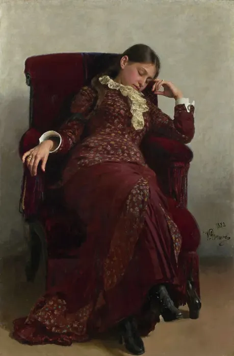 Framed Print : Rest. Portrait of Vera Repina, the Artist's Wife, 1882. Creator: Repin, Ilya Yefimovich (1844-1930)