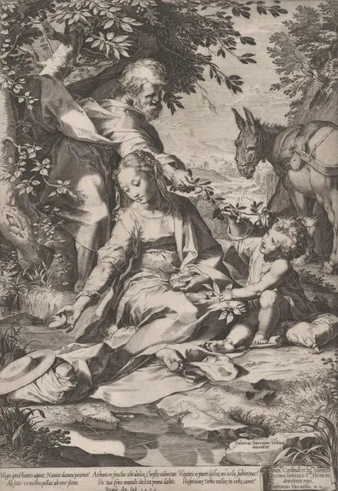 Framed Print : The Rest on the Return from Egypt, 1575. Creator: Cornelis Cort Framed Print : The Rest on the Return from Egypt, 1575. Creator: Cornelis Cort