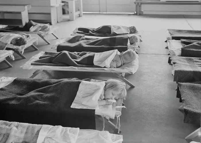 Framed Print : Rest time in nursery school for migrant children at Shafter Camp, California, 1939. Creator: Dorothea Lange Framed Print : Rest time in nursery school for migrant children at Shafter Camp, California, 1939. Creator: Dorothea Lange