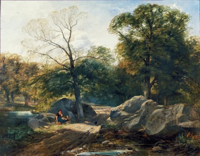 Framed Print : Rest by the Way, early or mid-19th century. Creator: Thomas Creswick Framed Print : Rest by the Way, early or mid-19th century. Creator: Thomas Creswick