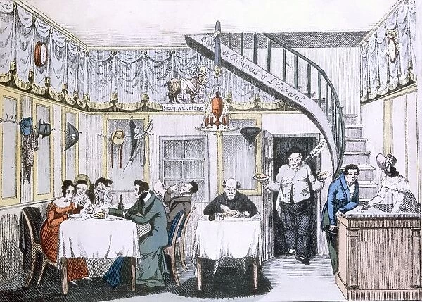Restaurant du Boeuf a la Mode from Le Gout de Jour, pub. 1830 (coloured engraving)