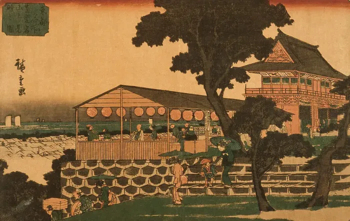 Framed Print : Restaurant Overlooking Tokyo, 19th century. Creator: Ando Hiroshige Framed Print : Restaurant Overlooking Tokyo, 19th century. Creator: Ando Hiroshige