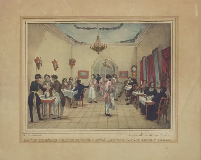 Framed Print : Restaurant in Saint Petersburg, 1842. Creator: Loginov, Vasily Ivanovich (active 1812-1846) Framed Print : Restaurant in Saint Petersburg, 1842. Creator: Loginov, Vasily Ivanovich (active 1812-1846)