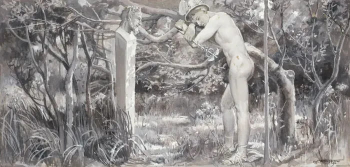 Framed Print : And So He Rested on the Lonely Ground, 1885. Creator: Will H. Low Framed Print : And So He Rested on the Lonely Ground, 1885. Creator: Will H. Low
