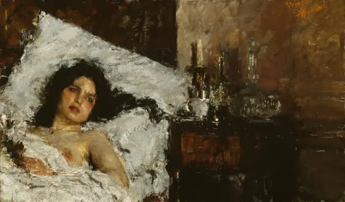 Framed Print : Resting, c. 1887. Creator: Antonio Mancini Framed Print : Resting, c. 1887. Creator: Antonio Mancini