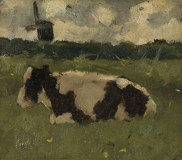 Resting Cow with a Mill, 1888. Creator: Richard Roland Holst