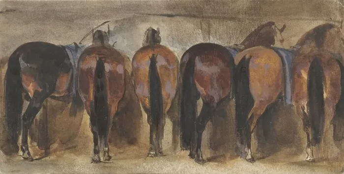 Framed Print : Resting horses in the stable, 1839-1870. Creator: Joseph Zephyris Gengembre Framed Print : Resting horses in the stable, 1839-1870. Creator: Joseph Zephyris Gengembre