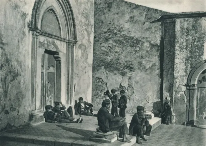 Framed Print : Resting outside a church, Taormina, Sicily, Italy, 1927. Artist: Eugen Poppel Framed Print : Resting outside a church, Taormina, Sicily, Italy, 1927. Artist: Eugen Poppel