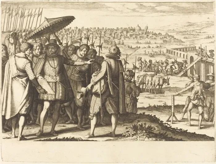 Framed Print : Restoration of the Aqueduct at Pisa, c. 1614. Creator: Jacques Callot Framed Print : Restoration of the Aqueduct at Pisa, c. 1614. Creator: Jacques Callot