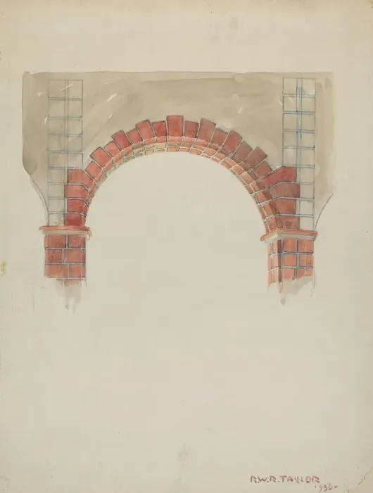 Framed Print : Restoration Drawing: Main Doorway & Arch to Mission House, 1936. Creator: Robert W. R Framed Print : Restoration Drawing: Main Doorway & Arch to Mission House, 1936. Creator: Robert W. R