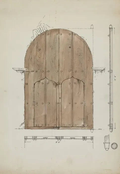 Framed Print : Restoration Drawing of Original Needles Eye'Doors Framed Print : Restoration Drawing of Original Needles Eye'Doors