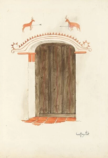 Restoration Drawing: Wall Decoration Over Doorway, Facade of Mission-House, c. 1937