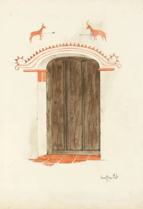 Framed Print : Restoration Drawing: Wall Decoration Over Doorway, Facade of Mission-House, c. 1937 Framed Print : Restoration Drawing: Wall Decoration Over Doorway, Facade of Mission-House, c. 1937