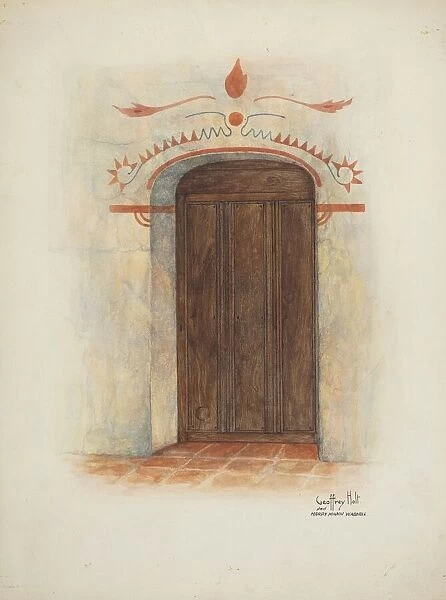 Restoration Drawing Wall Painting and Door, Facade Mission House, 1937