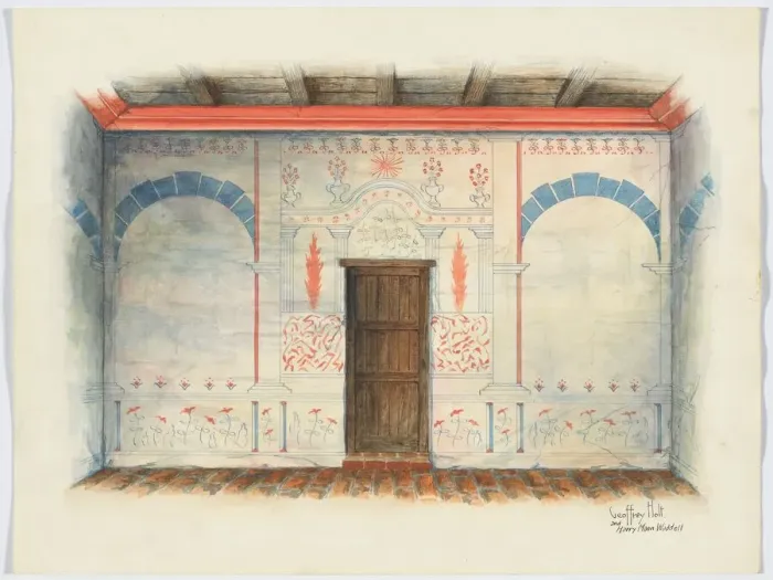 Framed Print : Restoration Drawing: Wall Painting; Door, 1937. Creators: Geoffrey Holt Framed Print : Restoration Drawing: Wall Painting; Door, 1937. Creators: Geoffrey Holt