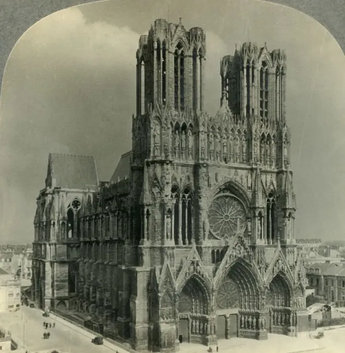 Framed Print : Restored Cathedral of Reims, France, c1930s. Creator: Unknown Framed Print : Restored Cathedral of Reims, France, c1930s. Creator: Unknown