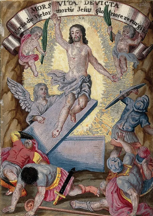 Framed Print : The resurrected Christ rises over terrified soldiers. Creator: Unknown Framed Print : The resurrected Christ rises over terrified soldiers. Creator: Unknown