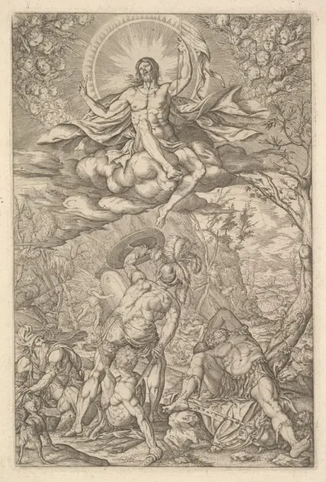 Framed Print : Resurrection of Christ, encompassed by an aureole and clouds with lines of winged putti Framed Print : Resurrection of Christ, encompassed by an aureole and clouds with lines of winged putti