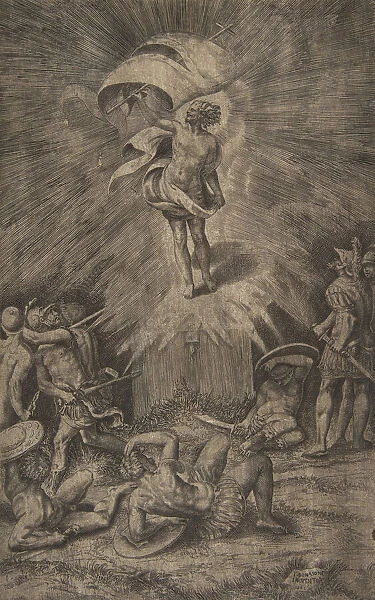 The resurrection of Christ, holding a banner in his right hand