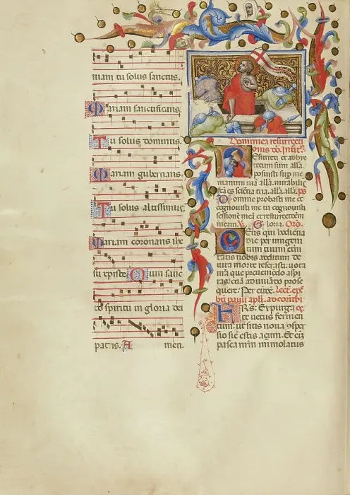 Framed Print : The Resurrection: Initial R: A Sleeping Soldier; Missal, between about 1389 and 1400. Creator: Master of the Brussels Initials Framed Print : The Resurrection: Initial R: A Sleeping Soldier; Missal, between about 1389 and 1400. Creator: Master of the Brussels Initials