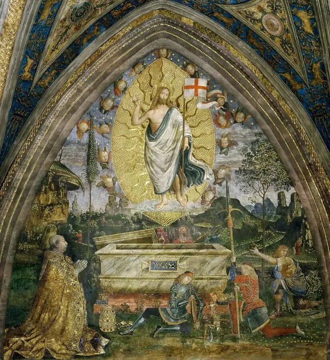 Framed Print : The Resurrection with Pope Alexander VI Borgia, 1492-1495. Creator: Pinturicchio, Bernardino (1454-1513) Framed Print : The Resurrection with Pope Alexander VI Borgia, 1492-1495. Creator: Pinturicchio, Bernardino (1454-1513)