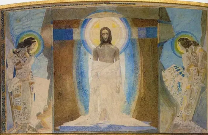 Framed Print : The Resurrection (Triptych), 1887. Artist: Vrubel, Mikhail Alexandrovich (1856-1910) Framed Print : The Resurrection (Triptych), 1887. Artist: Vrubel, Mikhail Alexandrovich (1856-1910)
