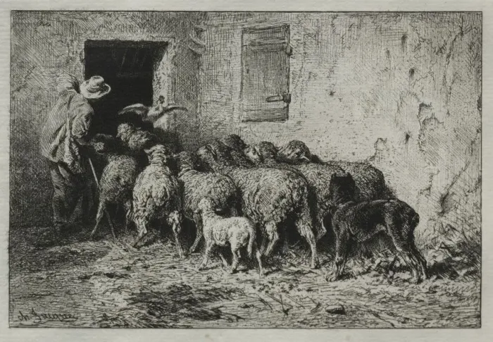 Framed Print : The Return, 1864. Creator: Charles-Emile Jacque (French, 1813-1894) Framed Print : The Return, 1864. Creator: Charles-Emile Jacque (French, 1813-1894)