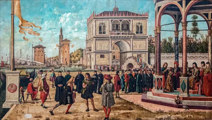 Framed Print : Return of the Ambassadors (The Legend of Saint Ursula), 1495-1500. Creator: Carpaccio, Vittore (1460-1526) Framed Print : Return of the Ambassadors (The Legend of Saint Ursula), 1495-1500. Creator: Carpaccio, Vittore (1460-1526)