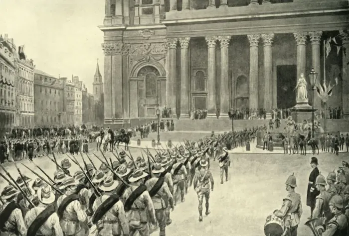 Framed Print : Return of the City Imperial Volunteers: Arrival at St. Pauls Cathedral, 1901. Creators Framed Print : Return of the City Imperial Volunteers: Arrival at St. Pauls Cathedral, 1901. Creators