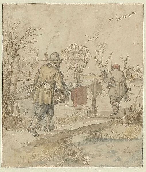 Return of the Duck Hunters  /  verso: Sketches of Ships and of a Man in Winter Clothing, c.1610-c.1615 Creator: Hendrick Avercamp