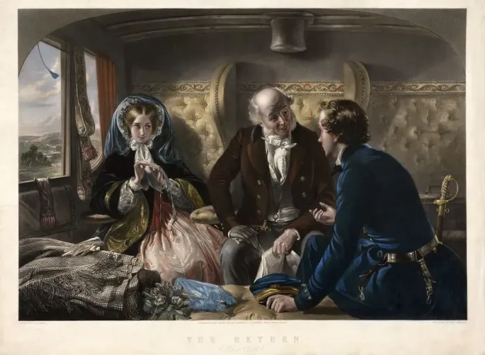 Framed Print : The Return (First Class), pub. 1857. Creator: Abraham Solomon (1824 - 1862) after