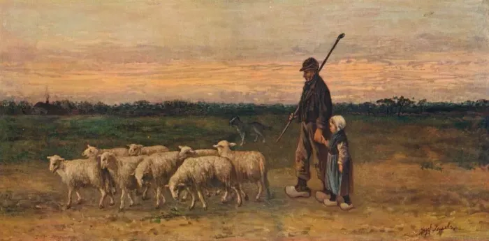 Framed Print : The Return of the Flock, c1899. Artist: Jozef Israels Framed Print : The Return of the Flock, c1899. Artist: Jozef Israels