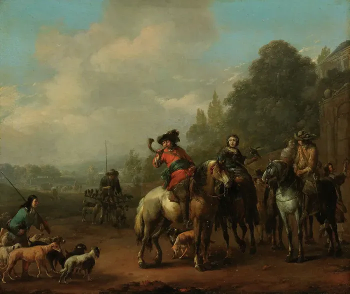 Framed Print : The Return from the Hunt, 1650-1674. Creator: Johannes Lingelbach Framed Print : The Return from the Hunt, 1650-1674. Creator: Johannes Lingelbach