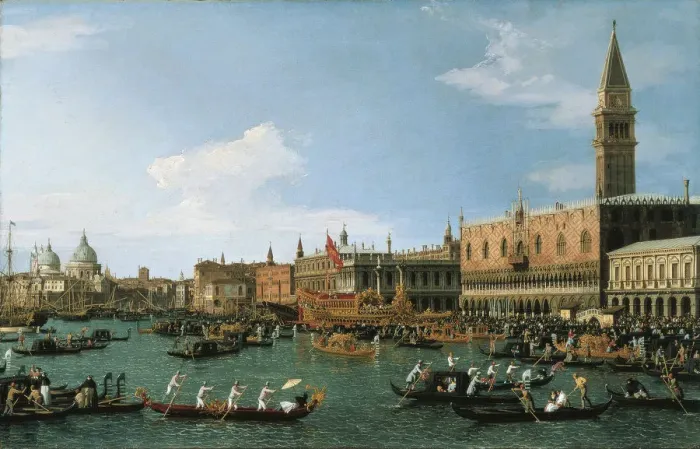 Framed Print : Return of Il Bucintoro on Ascension Day, 1745-1750. Artist: Canaletto (1697-1768) Framed Print : Return of Il Bucintoro on Ascension Day, 1745-1750. Artist: Canaletto (1697-1768)