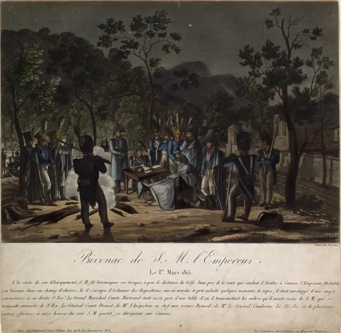 Framed Print : The Return of Napoleon from Elba. Napoleons bivouac at Golfe-Juan on 1 March 1815, 1815 Framed Print : The Return of Napoleon from Elba. Napoleons bivouac at Golfe-Juan on 1 March 1815, 1815