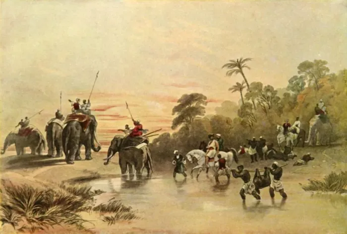 Framed Print : Return from Pig-Sticking in India, 1840s, (1901). Creator: Charles Stewart Hardinge Framed Print : Return from Pig-Sticking in India, 1840s, (1901). Creator: Charles Stewart Hardinge