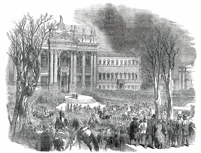 Framed Print : Return of the Pope to Rome - the Procession at the Church of San Giovanni, 1850. Creator: Unknown Framed Print : Return of the Pope to Rome - the Procession at the Church of San Giovanni, 1850. Creator: Unknown