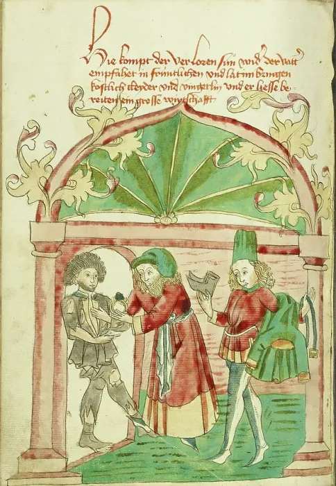 Framed Print : The Return of the Prodigal Son; Barlaam und Josaphat, 1469. Creators: Hans Schilling, Diebolt Lauber Framed Print : The Return of the Prodigal Son; Barlaam und Josaphat, 1469. Creators: Hans Schilling, Diebolt Lauber