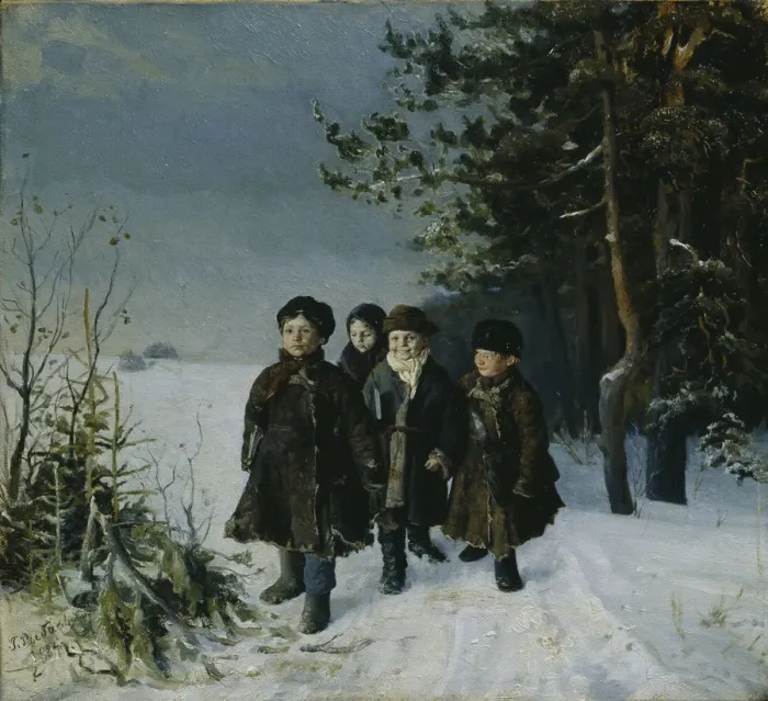 Framed Print : Return from school, 1884. Artist: Rybakov, Gavriil Fyodorovich (1859-?)
