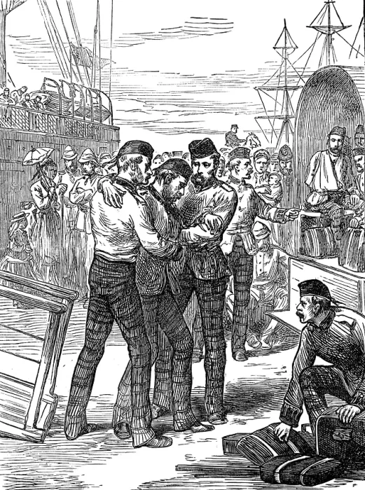 Framed Print : Return of troops from the Ashantee War: landing of the sick and wounded, 1874. Creator: Unknown Framed Print : Return of troops from the Ashantee War: landing of the sick and wounded, 1874. Creator: Unknown