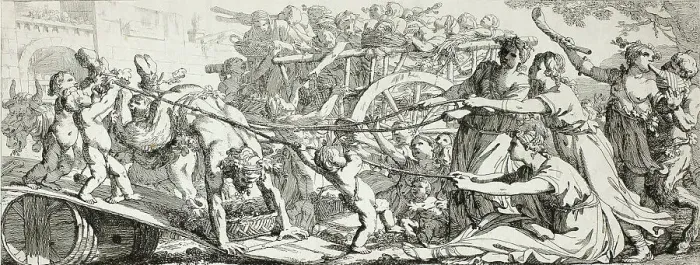 Framed Print : Return from the Vineyards, plate three of four from Le Travaux de la Vendange, 1750. Creator: Joseph-Marie Vien the Elder Framed Print : Return from the Vineyards, plate three of four from Le Travaux de la Vendange, 1750. Creator: Joseph-Marie Vien the Elder