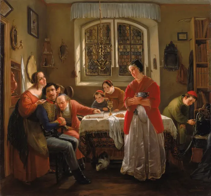 Framed Print : The Return of the Volunteer from the Wars of Liberation to His Family Still Living in Accordance wit Artist: Oppenheim, Moritz Daniel (1800-1882) Framed Print : The Return of the Volunteer from the Wars of Liberation to His Family Still Living in Accordance wit Artist: Oppenheim, Moritz Daniel (1800-1882)