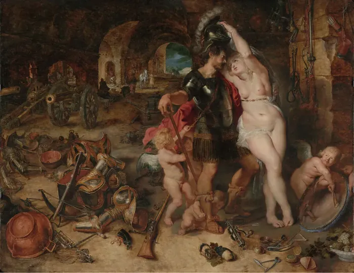 Framed Print : The Return from War: Mars Disarmed by Venus, about 1610-1612. Creators: Peter Paul Rubens, Jan Brueghel the Elder Framed Print : The Return from War: Mars Disarmed by Venus, about 1610-1612. Creators: Peter Paul Rubens, Jan Brueghel the Elder