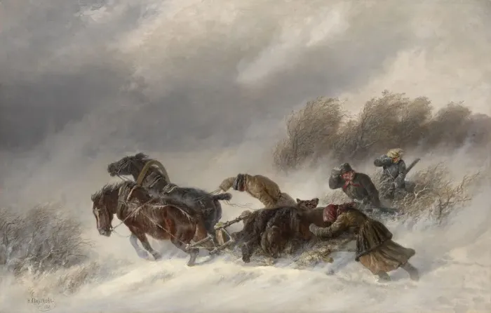 Framed Print : Returning from a Bear Hunt, 1881. Artist: Sverchkov, Nikolai Yegorovich (1817-1898) Framed Print : Returning from a Bear Hunt, 1881. Artist: Sverchkov, Nikolai Yegorovich (1817-1898)
