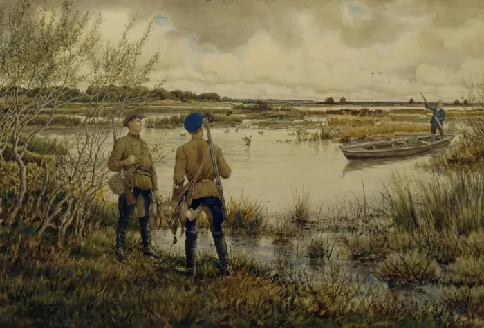 Framed Print : Returning from the hunting, 1937. Artist: Lissner, Ernest Ernestovich (1874-1941) Framed Print : Returning from the hunting, 1937. Artist: Lissner, Ernest Ernestovich (1874-1941)