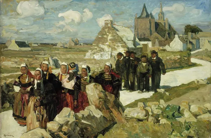 Framed Print : Returning from Mass in Penmarch, 1890-1898. Creator: Lucien Simon Framed Print : Returning from Mass in Penmarch, 1890-1898. Creator: Lucien Simon