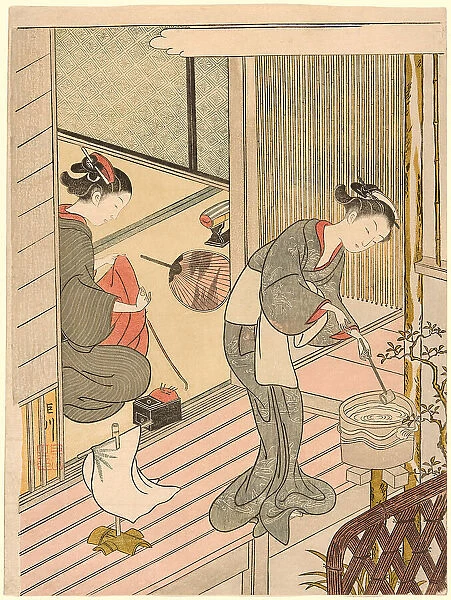 Returning Sails of the Towel Rack (Tenugui-kake no kihan), from the series 'Eight Views... c. 1766. Creator: Suzuki Harunobu. Returning Sails of the Towel Rack (Tenugui-kake no kihan), from the series 'Eight Views... c. 1766