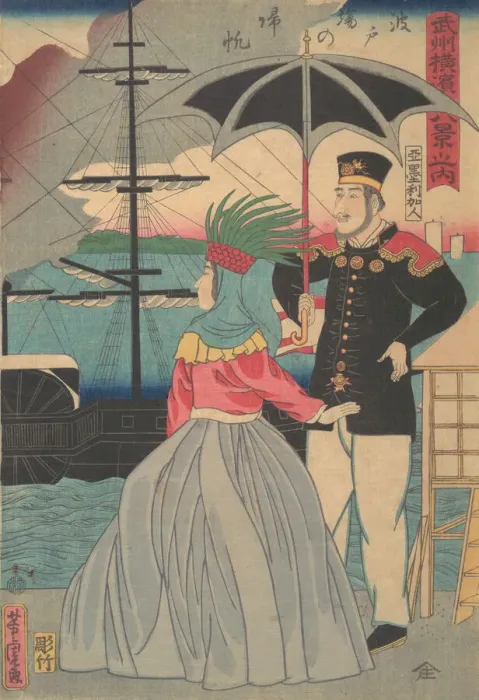 Framed Print : Returning Sails at the Wharves [American couple], 1st month, 1861