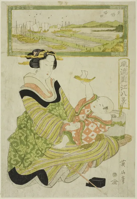 Framed Print : Returning Sails at Yabase (Yabase kihan), from the series Fashionable Eight Views of... c.1814 / 17. Creator: Kikukawa Eizan. Returning Sails at Yabase (Yabase kihan), from the series Fashionable Eight Views of... c.1814 / 17 Framed Print : Returning Sails at Yabase (Yabase kihan), from the series Fashionable Eight Views of... c.1814 / 17. Creator: Kikukawa Eizan. Returning Sails at Yabase (Yabase kihan), from the series Fashionable Eight Views of... c.1814 / 17